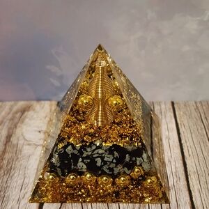 Gold and Black Orgone Decorative Pyramid